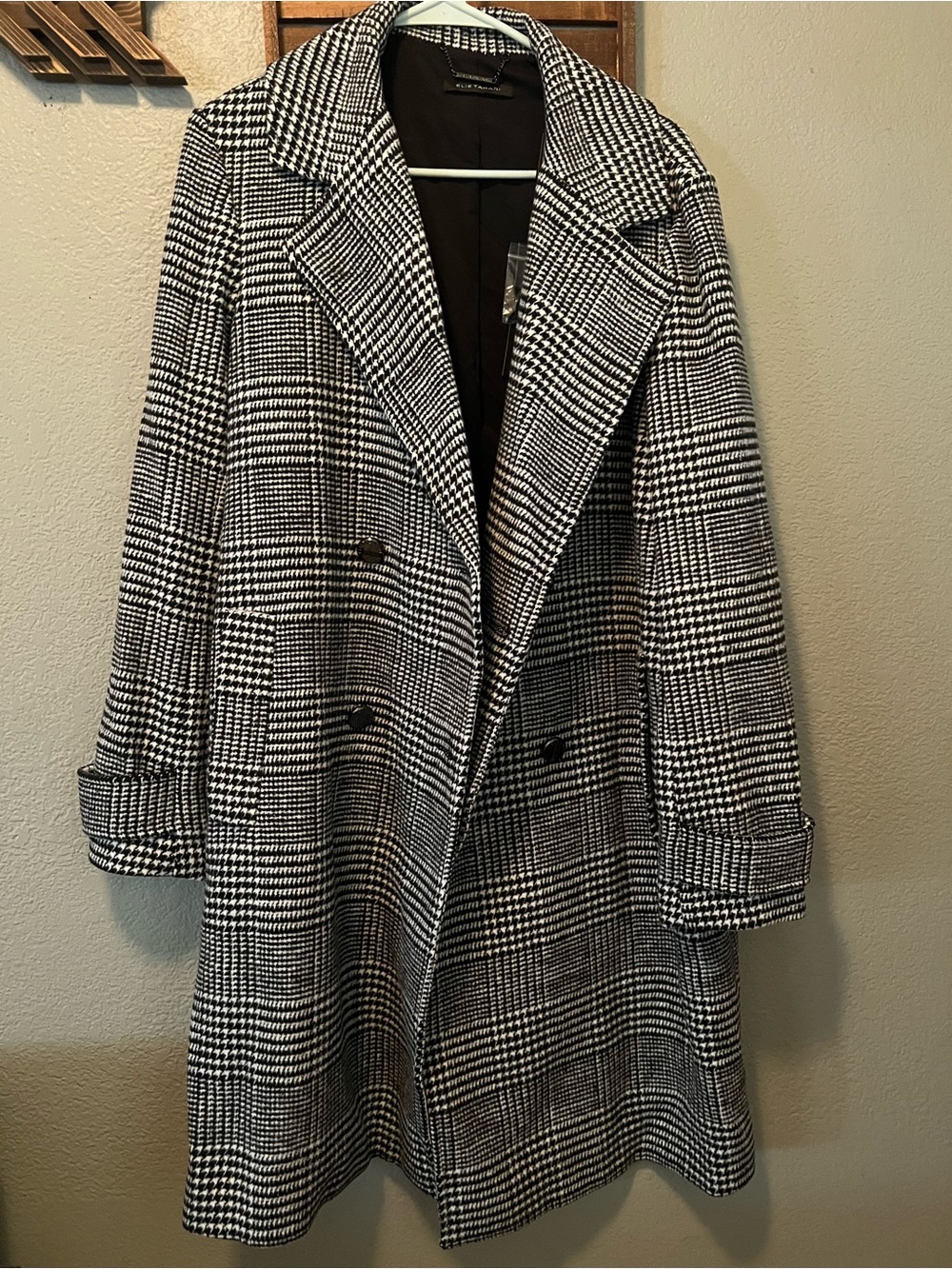 Elie Tahari Black & White Glen Plaid Double-Breasted Coat